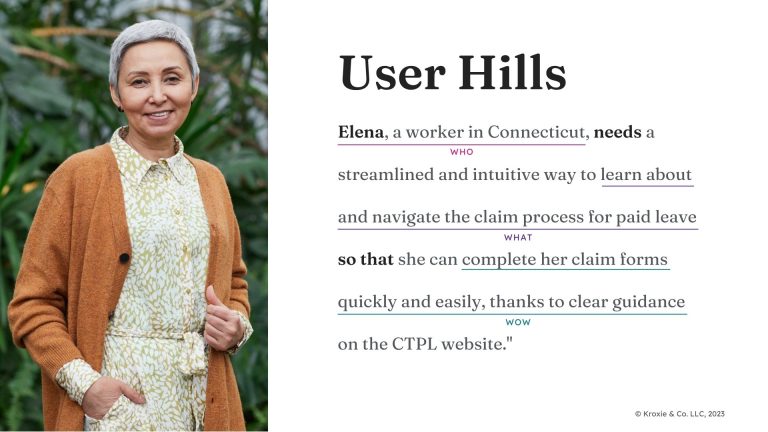 User Goals - Elena, a worker in CT, needs a new way to learn about and navigate the claims process for CTPL so that she can complete her claims forms easily and quickly, thanks to clear guidance on the CTPL website.